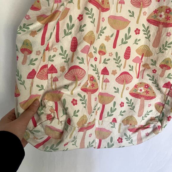 pink mushrooms cargo tote bag pink flower decal leaves summer lightweight - Picture 3 of 5